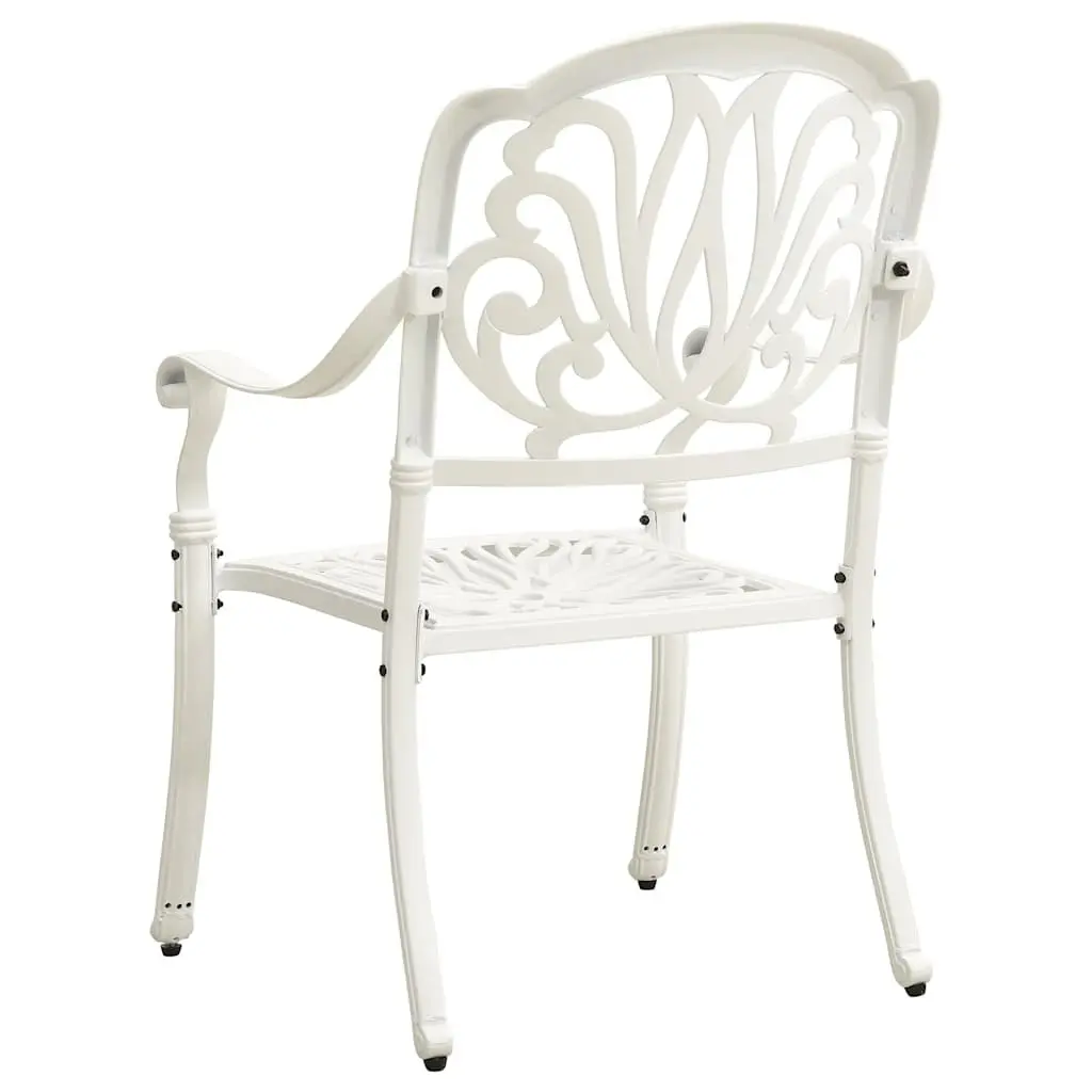 5 Piece Bistro Set White Cast Aluminium Outdoor Furniture Table with Umbrella Hole and Chairs