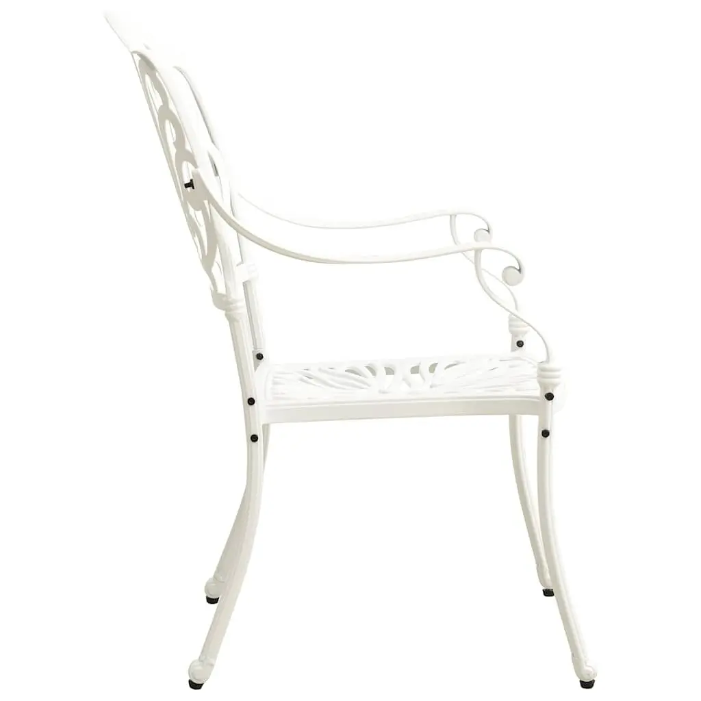 5 Piece Bistro Set White Cast Aluminium Outdoor Furniture Table with Umbrella Hole and Chairs