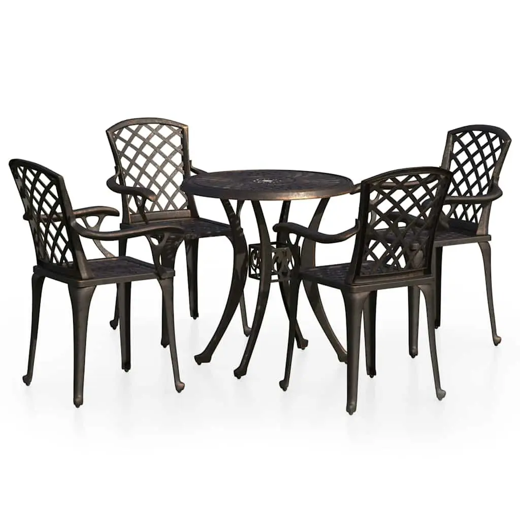 5 Piece Outdoor Dining Set Brown Cast Aluminium Garden Bistro Furniture with Umbrella Hole