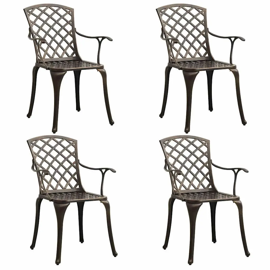 5 Piece Outdoor Dining Set Brown Cast Aluminium Garden Bistro Furniture with Umbrella Hole