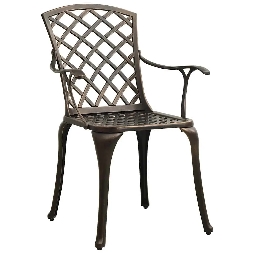 5 Piece Outdoor Dining Set Brown Cast Aluminium Garden Bistro Furniture with Umbrella Hole