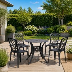 5 Piece Bistro Set Outdoor Furniture Table Chairs Black Garden Patio Seating