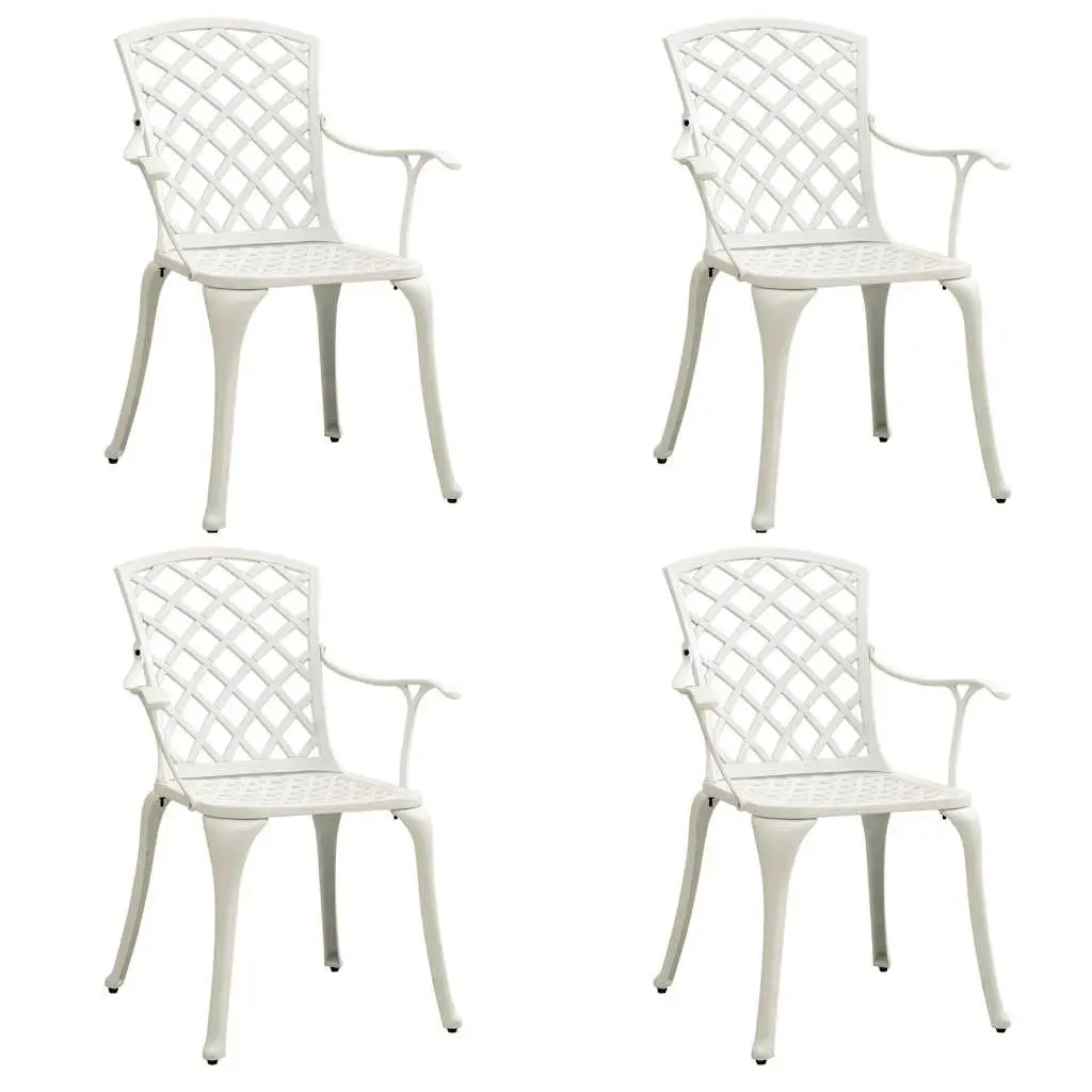 Outdoor Bistro Set 5 Piece Cast Aluminium White Table Chairs Garden Furniture