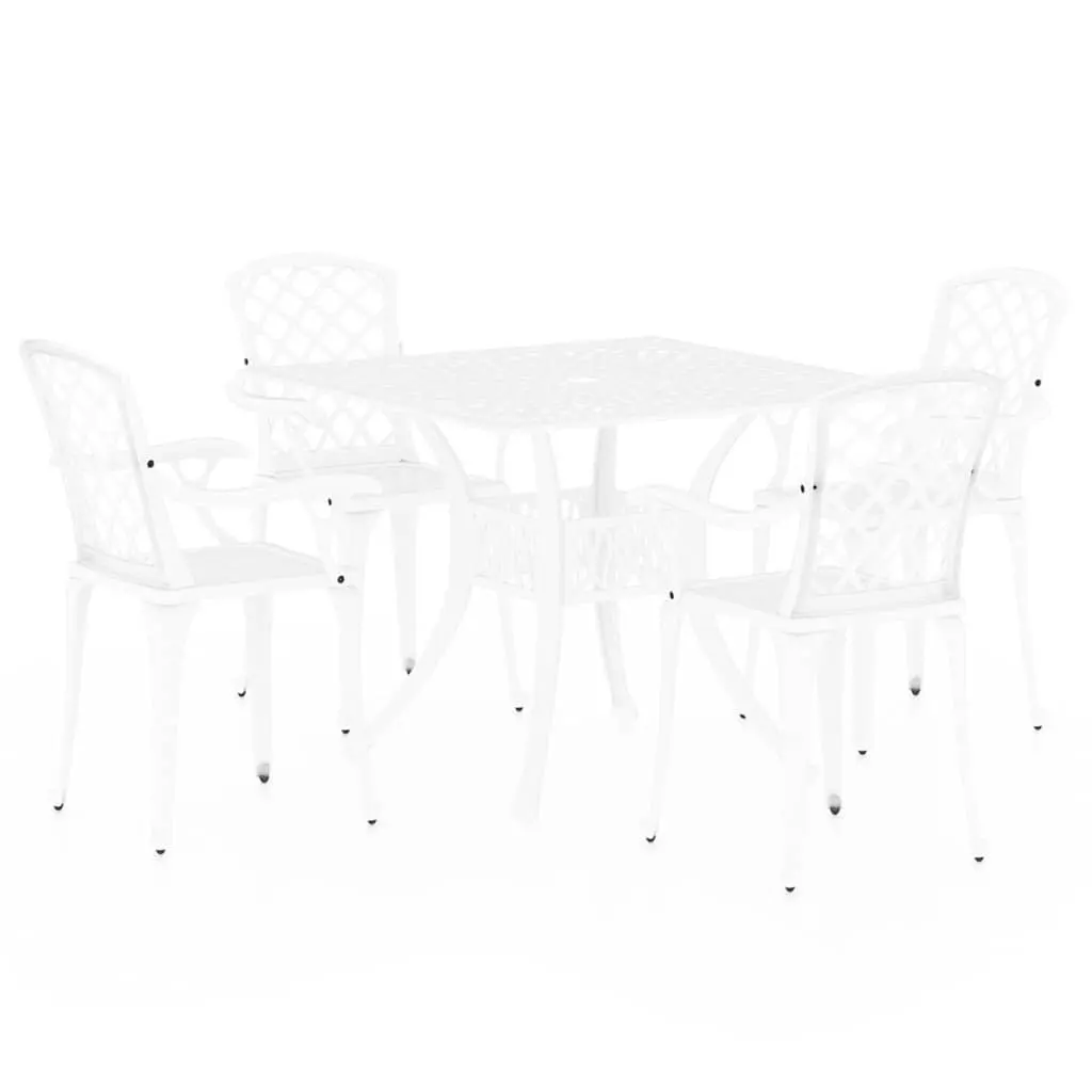 Outdoor Bistro Set Cast Aluminium 5 Piece White Garden Furniture