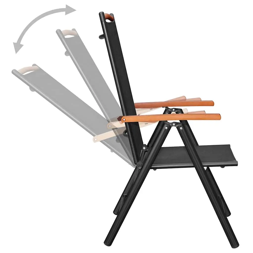 5 Piece Outdoor Garden Dining Set Black Aluminium Frame Folding Chairs Table