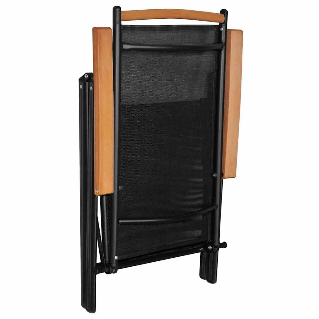 5 Piece Outdoor Garden Dining Set Black Aluminium Frame Folding Chairs Table