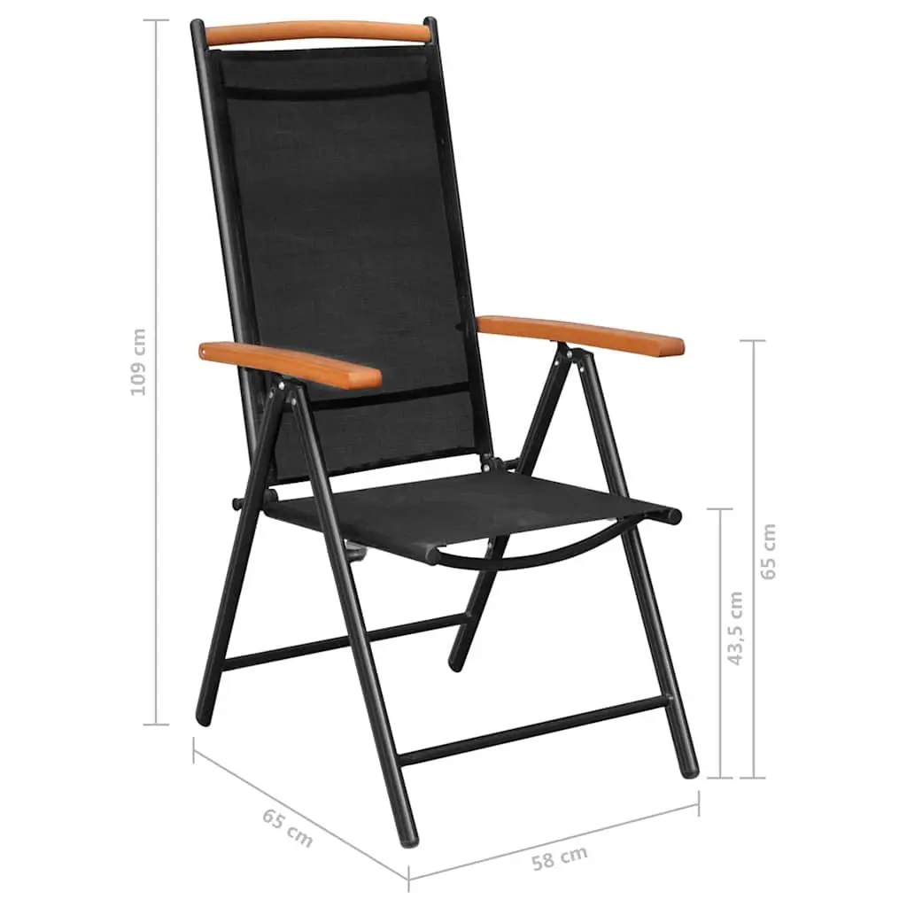 5 Piece Outdoor Garden Dining Set Black Aluminium Frame Folding Chairs Table