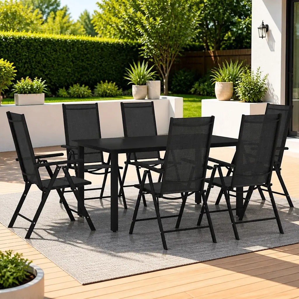 Garden Dining Set Aluminium 7 Piece Outdoor Furniture Black
