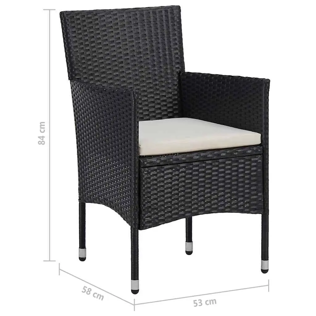 7 Piece Garden Dining Set Acacia Wood Table Steel Frame Chairs PE Rattan Black