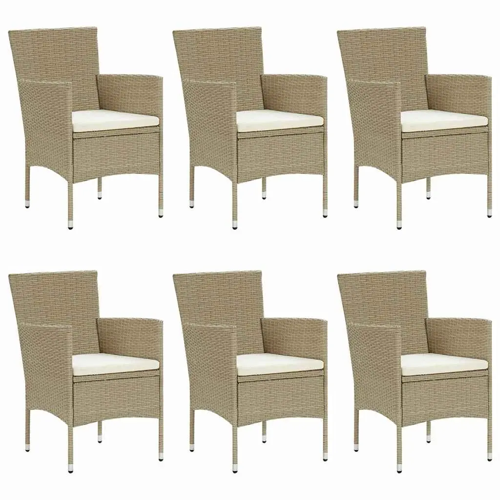 Garden Dining Set Solid Acacia Wood Steel Frame PE Rattan 7 Piece Beige Outdoor Table Chairs