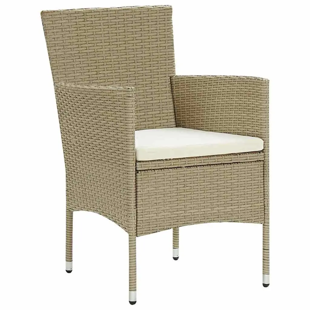Garden Dining Set Solid Acacia Wood Steel Frame PE Rattan 7 Piece Beige Outdoor Table Chairs