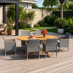 7 Piece Outdoor Dining Set Garden Furniture Poly Rattan Chairs Table Grey