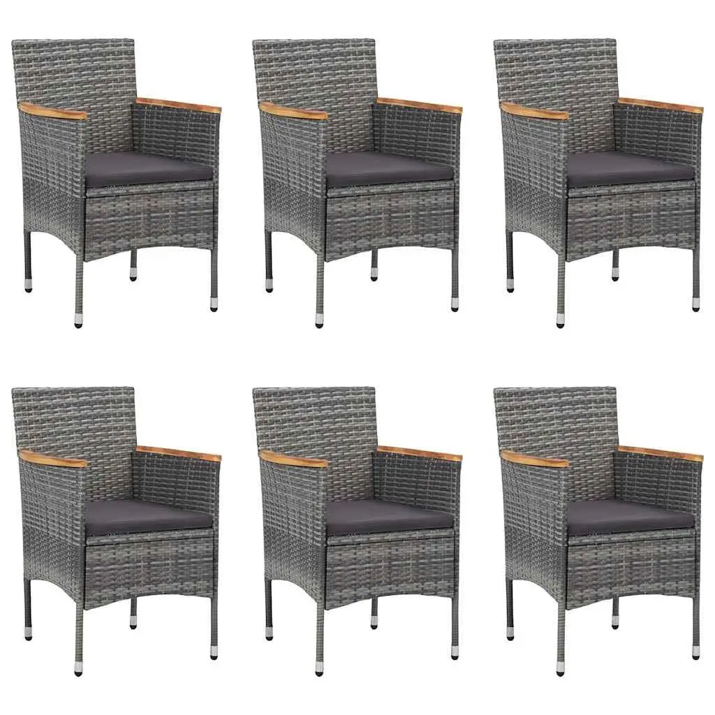 7 Piece Outdoor Dining Set Acacia Wood Table PE Rattan Chairs Grey