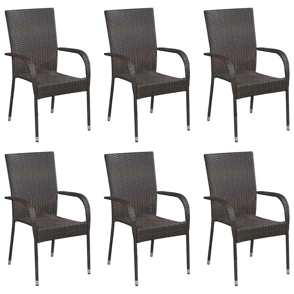 Garden Dining Set 7 Piece Outdoor Table Chairs Acacia Wood Steel Frame PE Rattan Brown