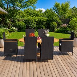 7 Piece Garden Dining Set Outdoor Furniture Steel Frame PE Rattan Black