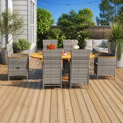 Garden Dining Set 7 Piece Outdoor Furniture Poly Rattan Steel Frame Acacia Wood