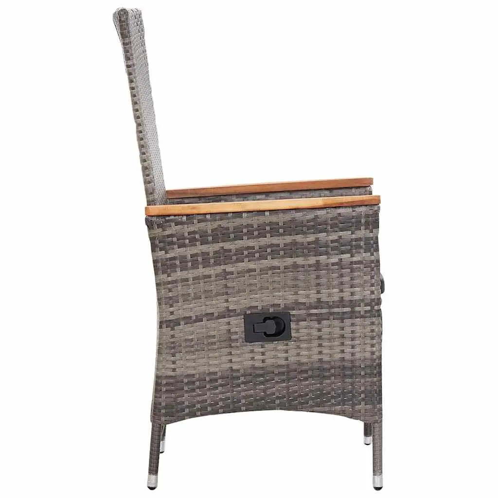 Garden Dining Set 7 Piece Acacia Wood Steel Frame Grey Weather Resistant PE Rattan