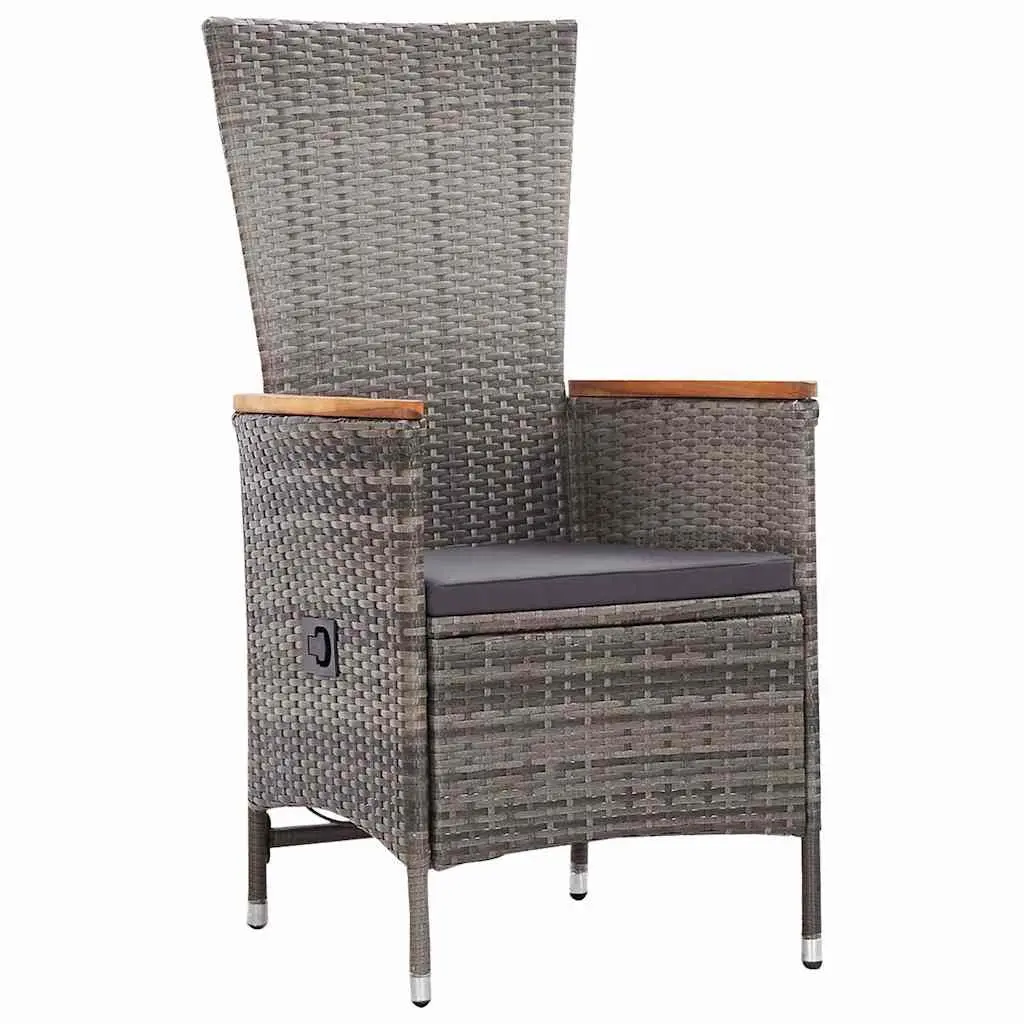 Garden Dining Set 7 Piece Acacia Wood Steel Frame Grey Weather Resistant PE Rattan