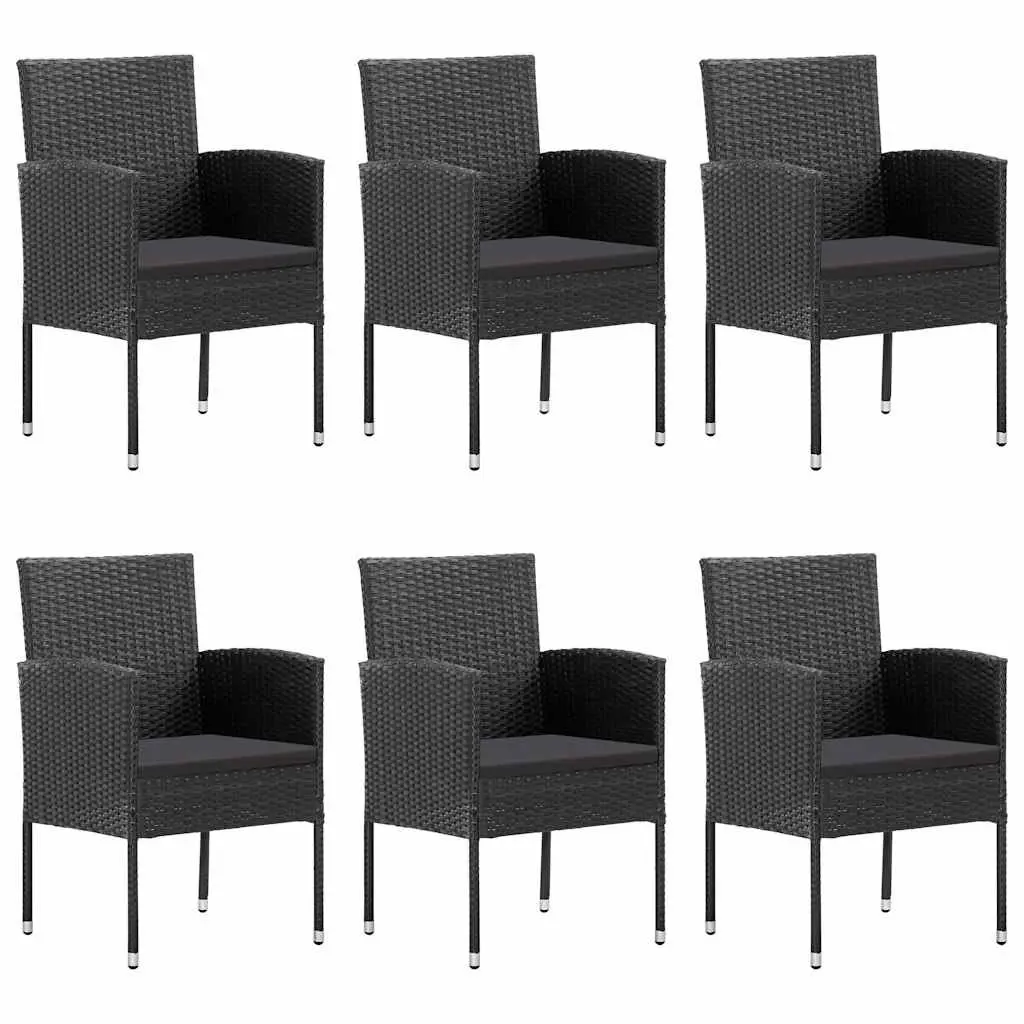 Outdoor Garden Dining Set 7 Piece Black Poly Rattan Chairs Table Patio Furniture