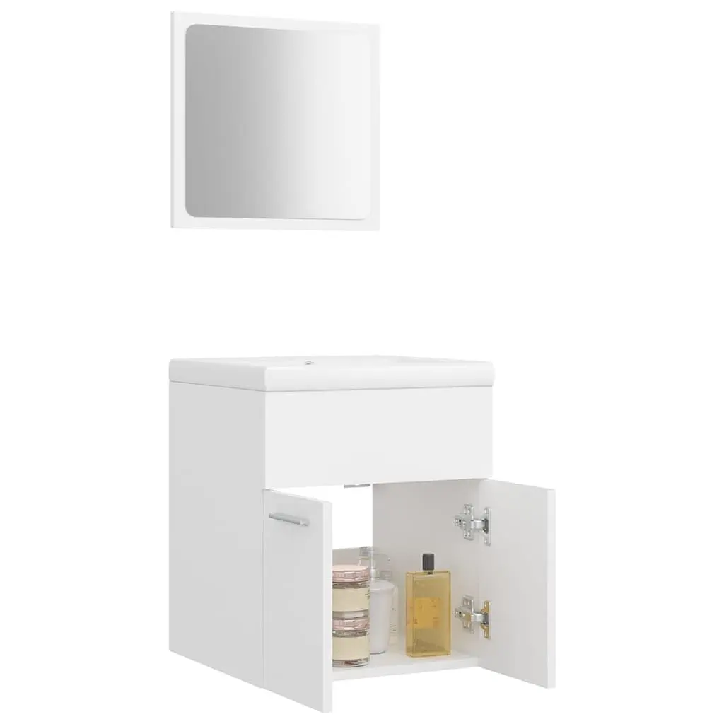 Bathroom Set Engineered Wood Sink Cabinet Basin Mirror White