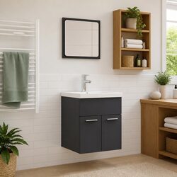 Functional Bathroom Set with Grey Sink Cabinet and Mirror