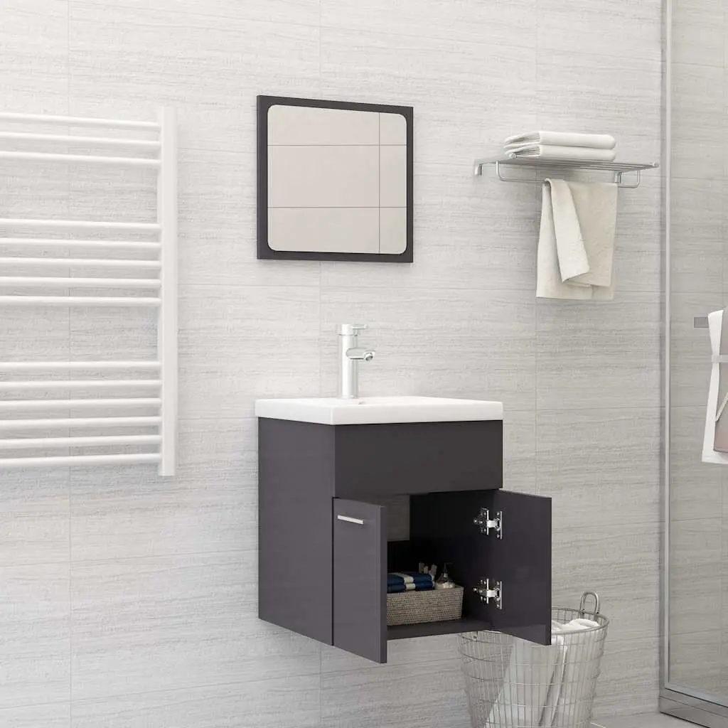 Bathroom Furniture Set Engineered Wood Grey Sink Cabinet Basin Mirror
