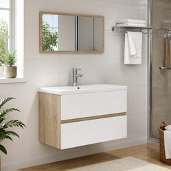 Practical Bathroom Set with Built-in Storage and Mirror
