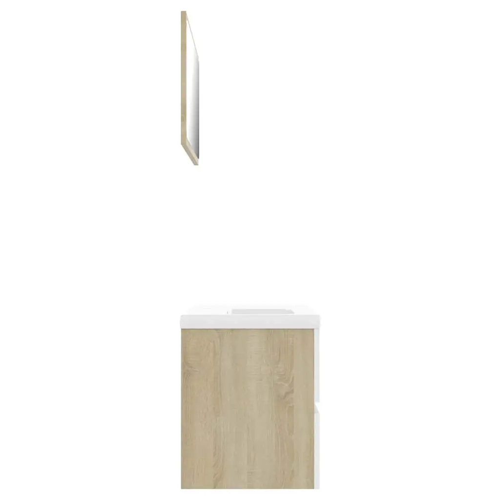Bathroom Furniture Set Engineered Wood Sink Cabinet Ceramic Basin Mirror Beige