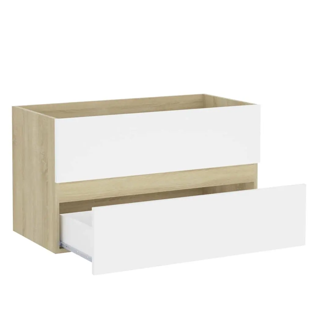 Bathroom Furniture Set Engineered Wood Sink Cabinet Ceramic Basin Mirror Beige