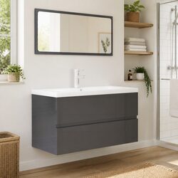 Functional Bathroom Storage Set with Sink and Mirror