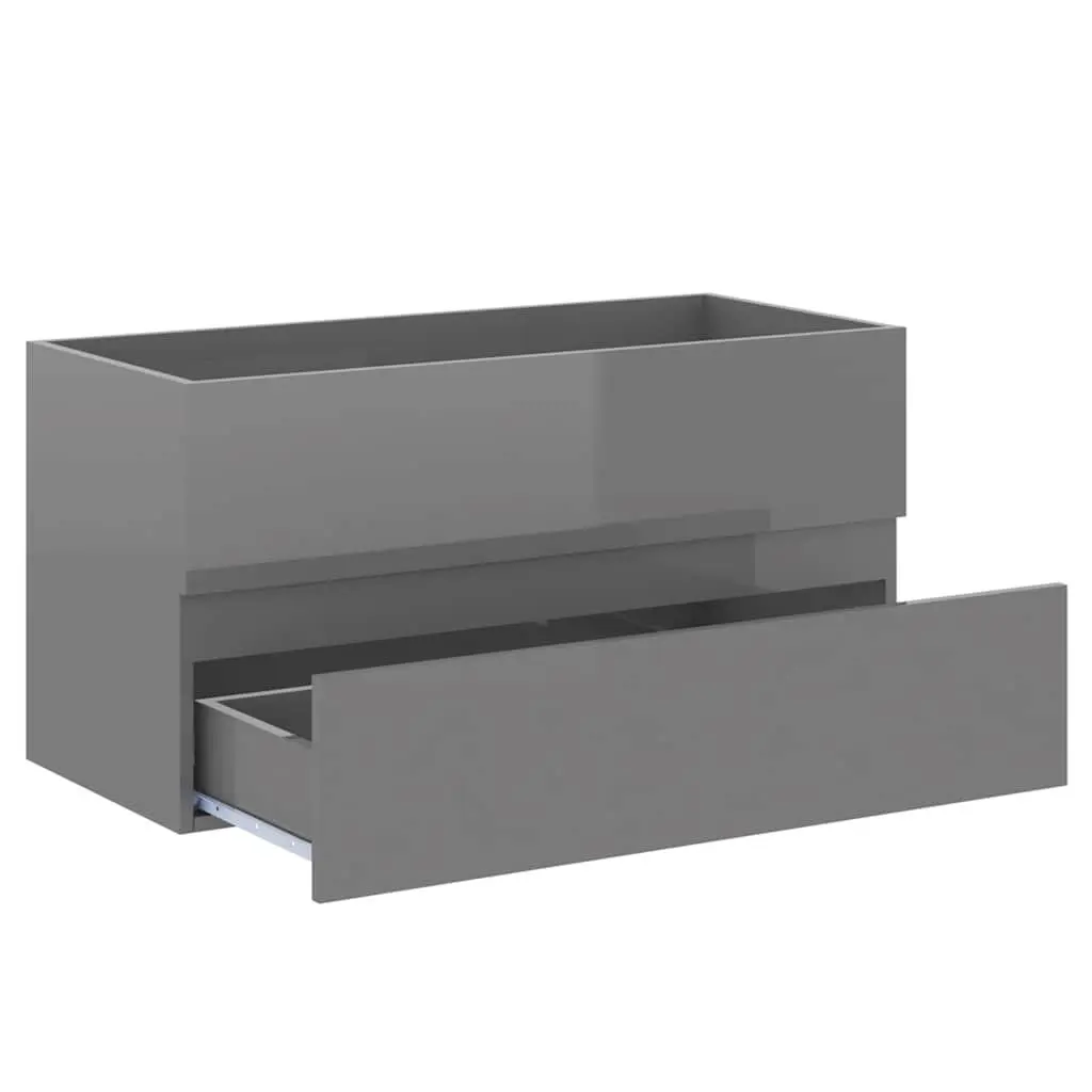 Bathroom Set Engineered Wood Sink Cabinet Ceramic Basin Mirror Grey