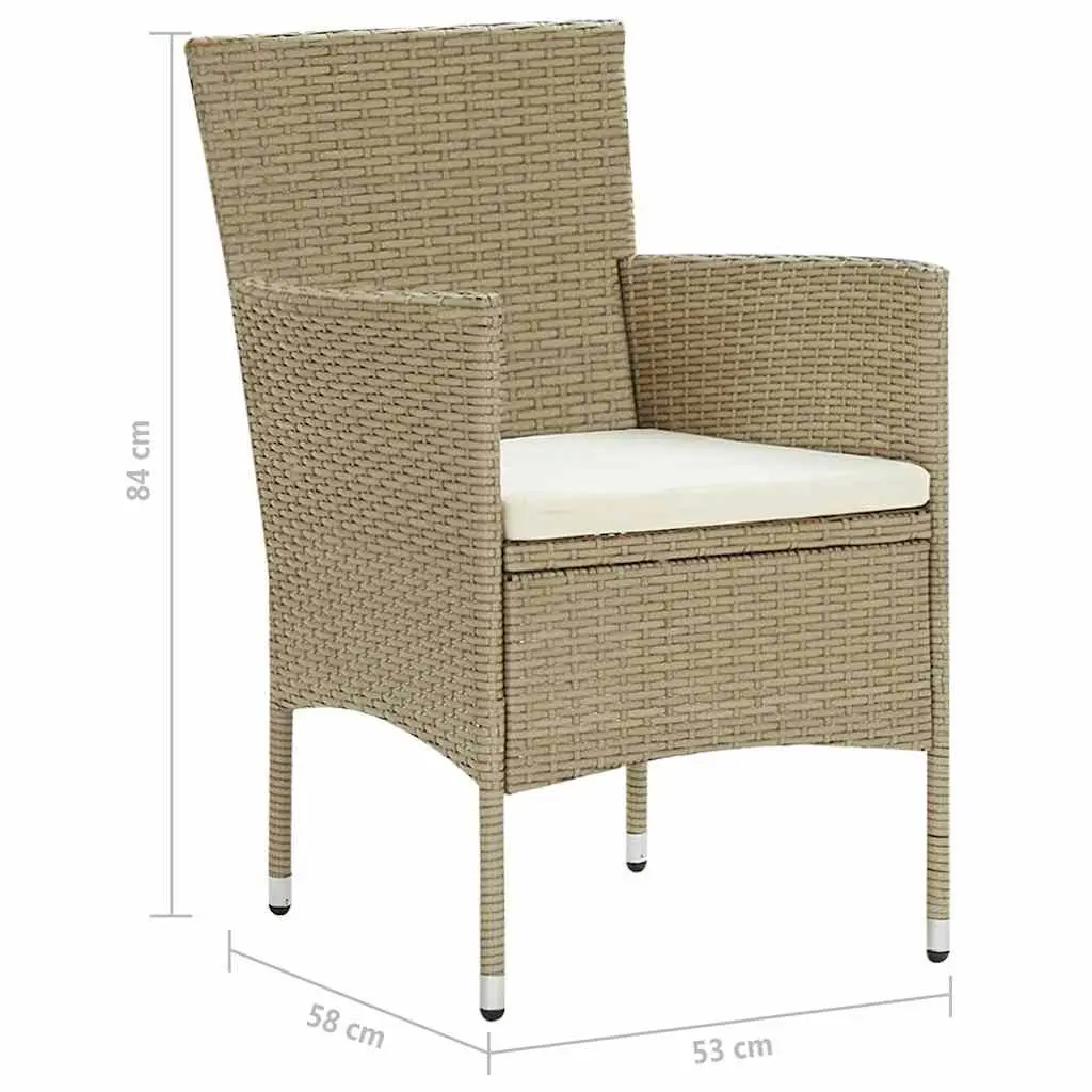 Garden Dining Set 5 Piece Solid Acacia Wood Outdoor Table Beige Steel Frame Chairs Weather Resistant PE Rattan Cushioned