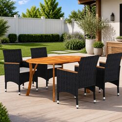 Garden Dining Set 5 Piece Outdoor Table Chairs Black Patio Furniture Acacia Wood