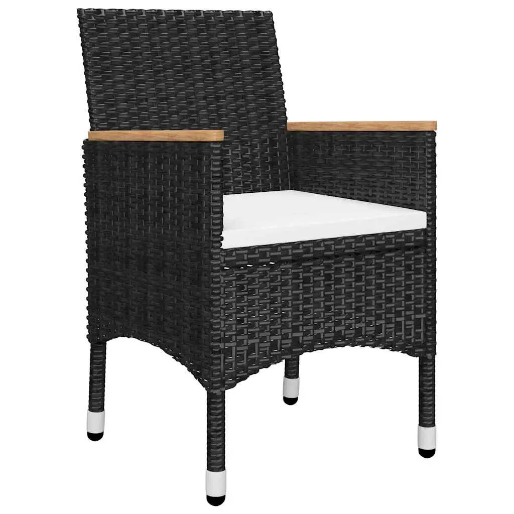 Garden Dining Set Acacia Wood Table Steel Frame Chairs 5 Piece Black