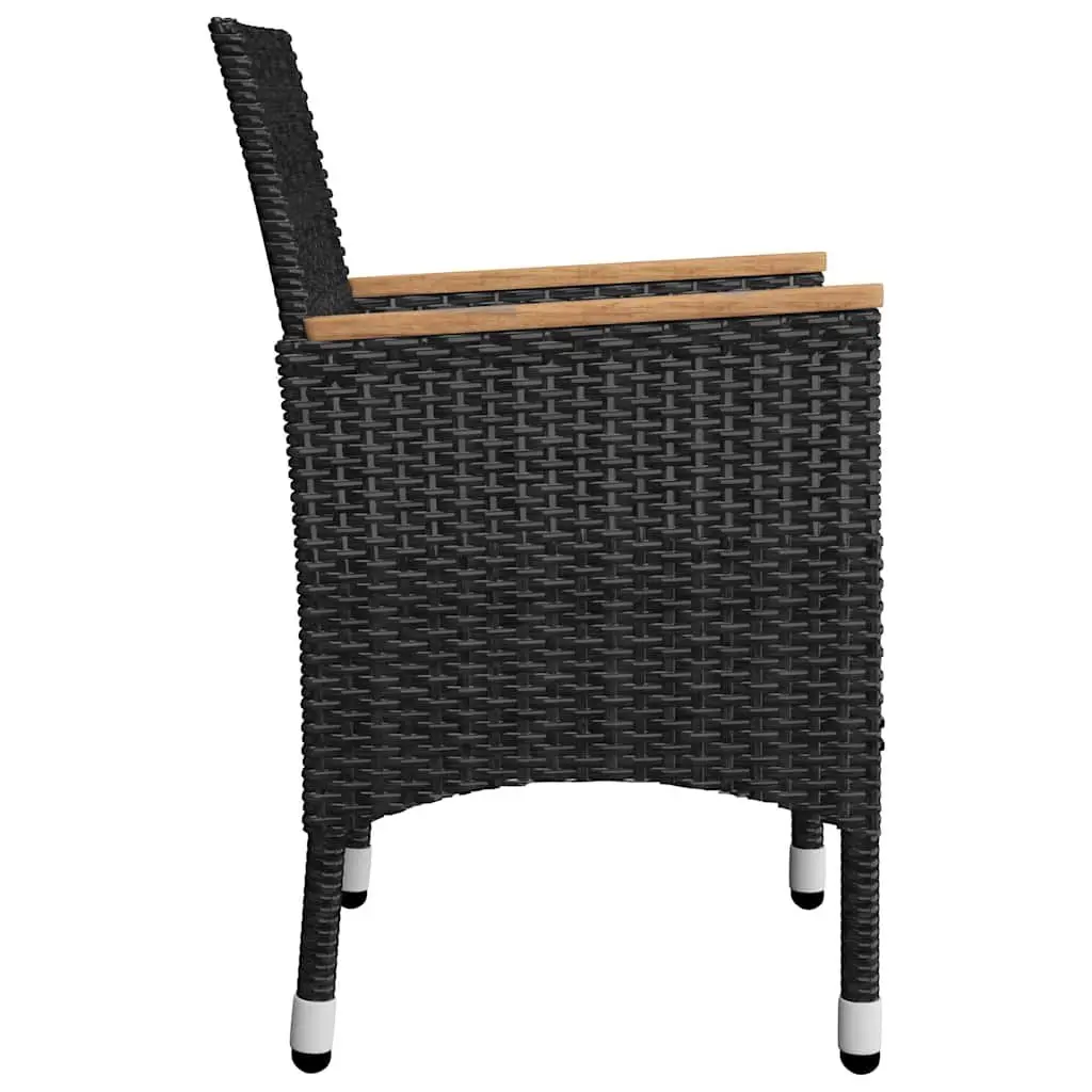 Garden Dining Set Acacia Wood Table Steel Frame Chairs 5 Piece Black