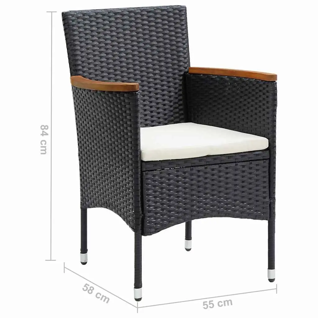 Garden Dining Set Acacia Wood Table Steel Frame Chairs 5 Piece Black