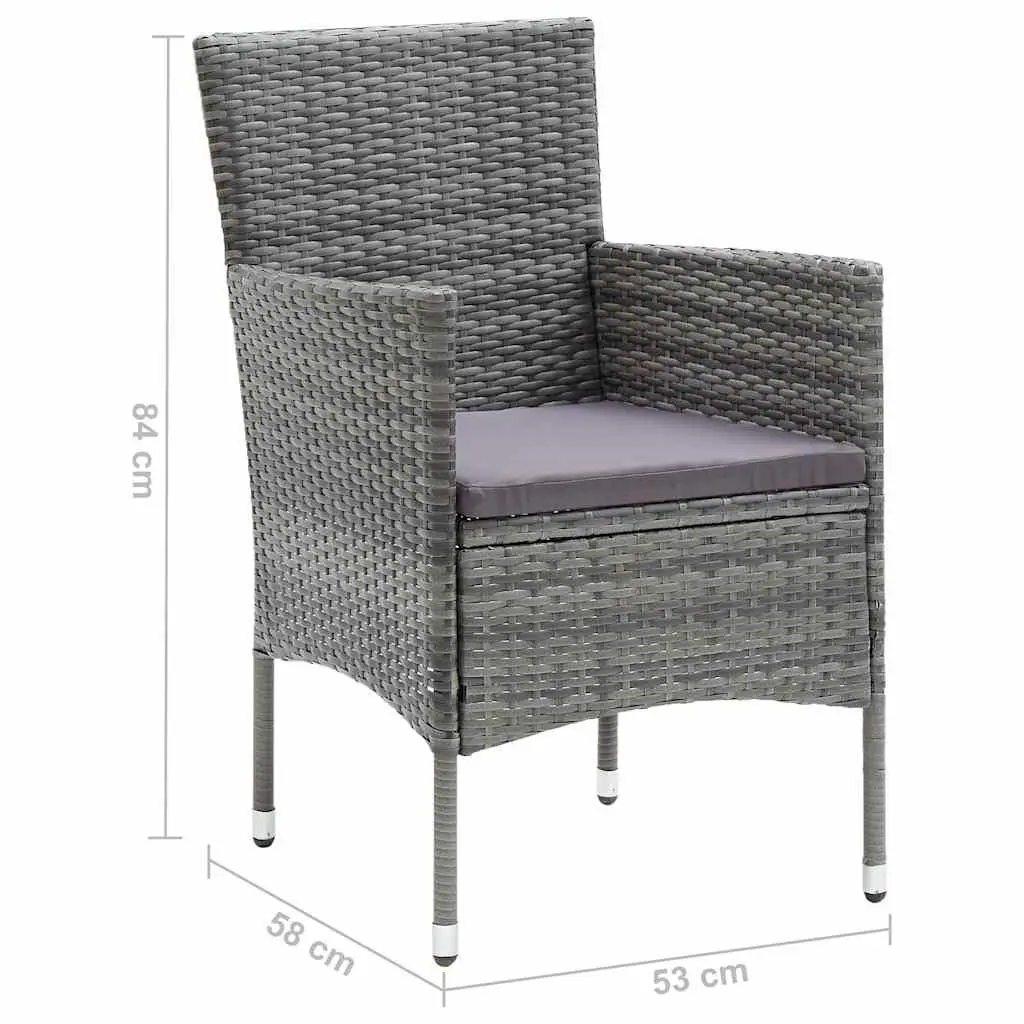 Garden Dining Set Solid Acacia Wood Table Steel Frame PE Rattan Chairs 5 Piece Grey