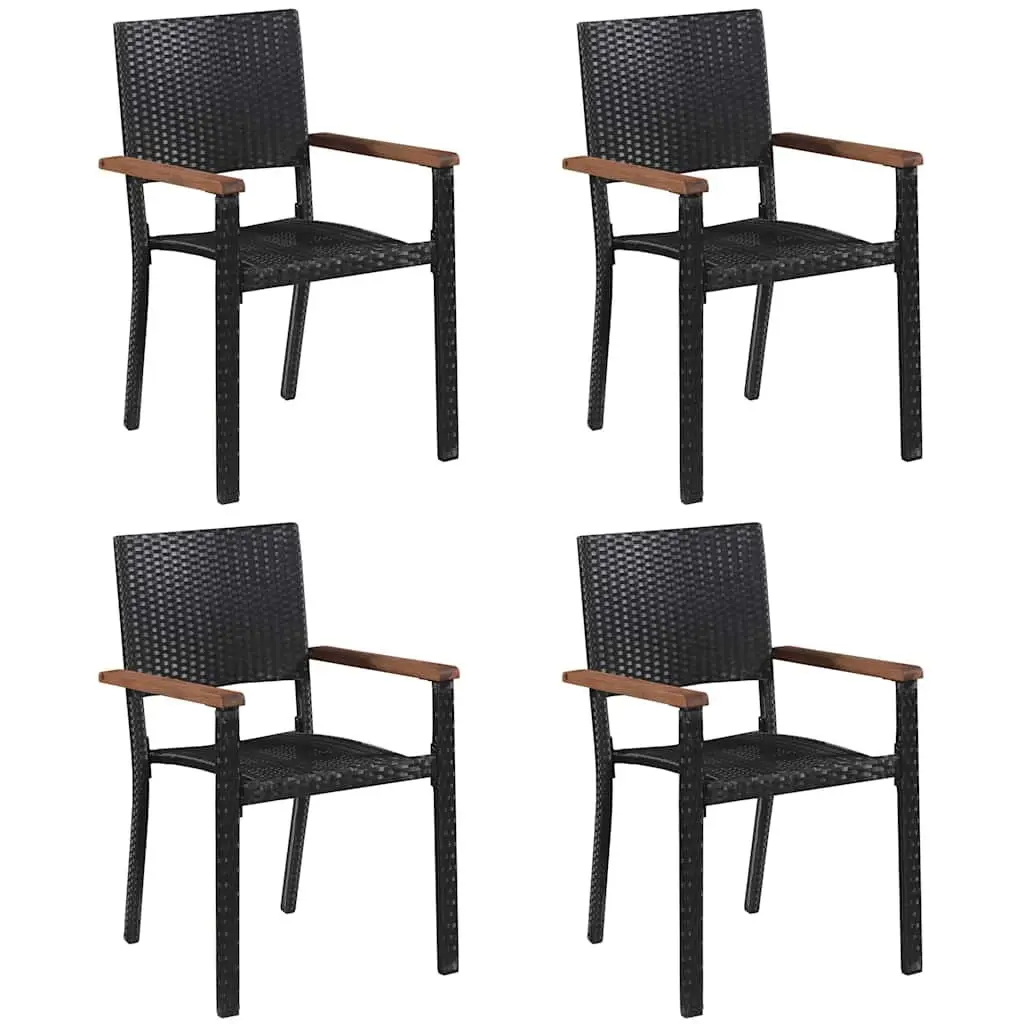5 Piece Garden Dining Set Acacia Wood Table Steel Frame Chairs Black PE Rattan