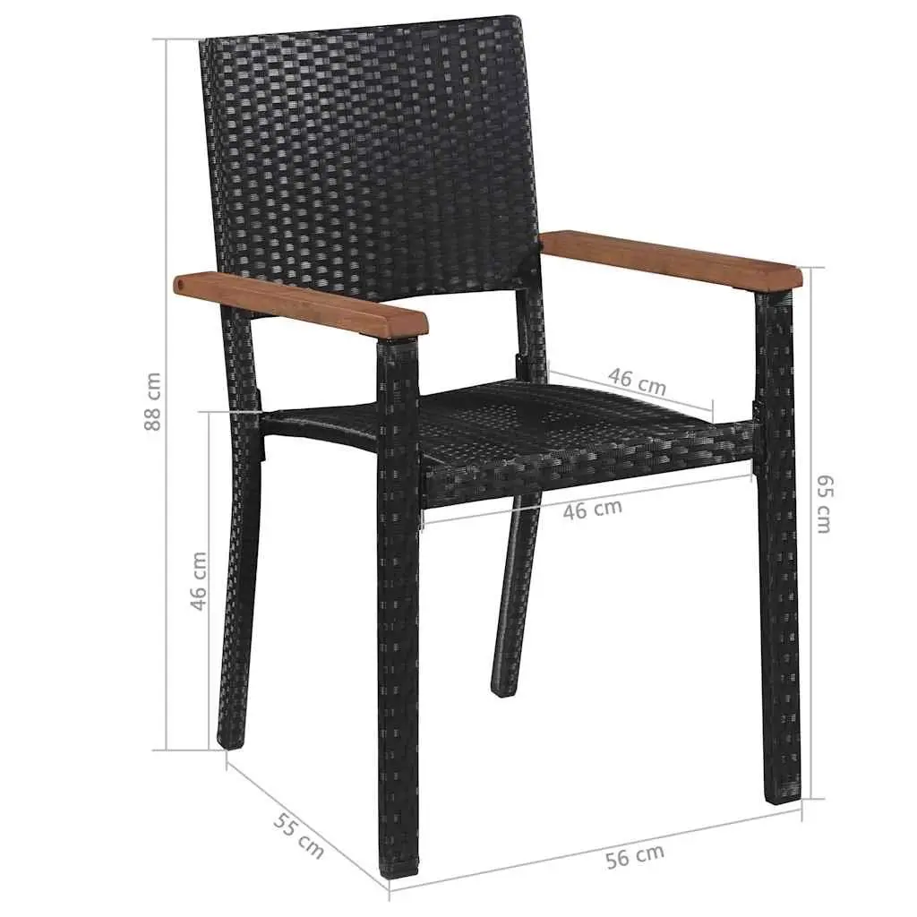 5 Piece Garden Dining Set Acacia Wood Table Steel Frame Chairs Black PE Rattan