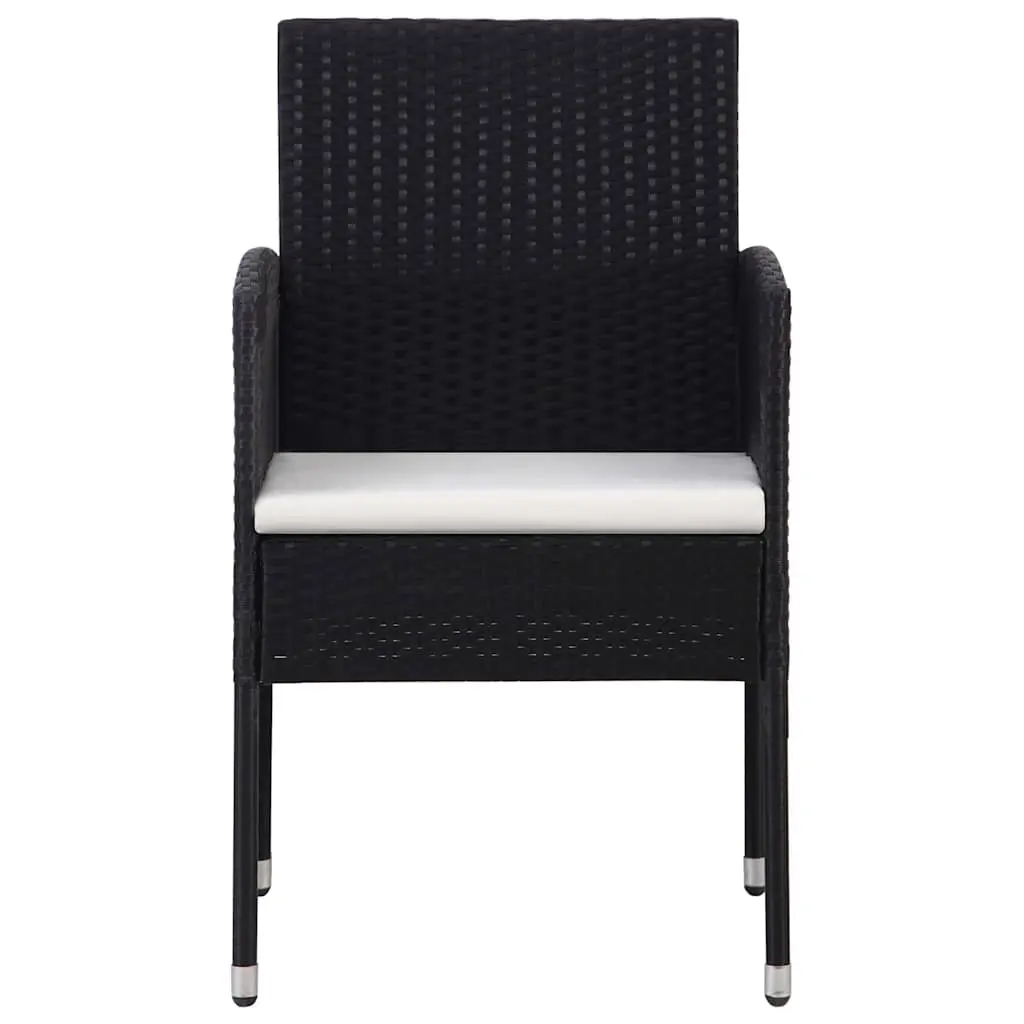 Outdoor Dining Set 5 Piece Black Acacia Wood and Rattan Table with Chairs