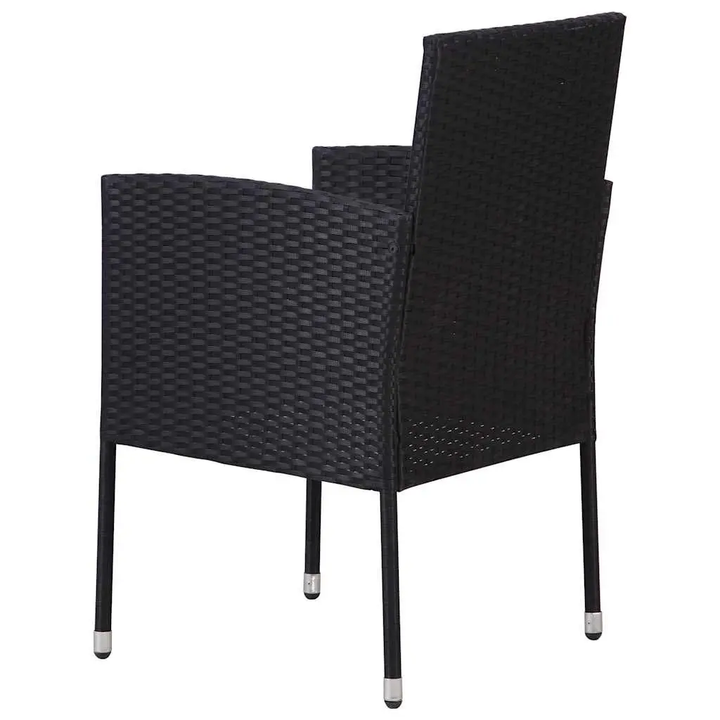 Outdoor Dining Set 5 Piece Black Acacia Wood and Rattan Table with Chairs