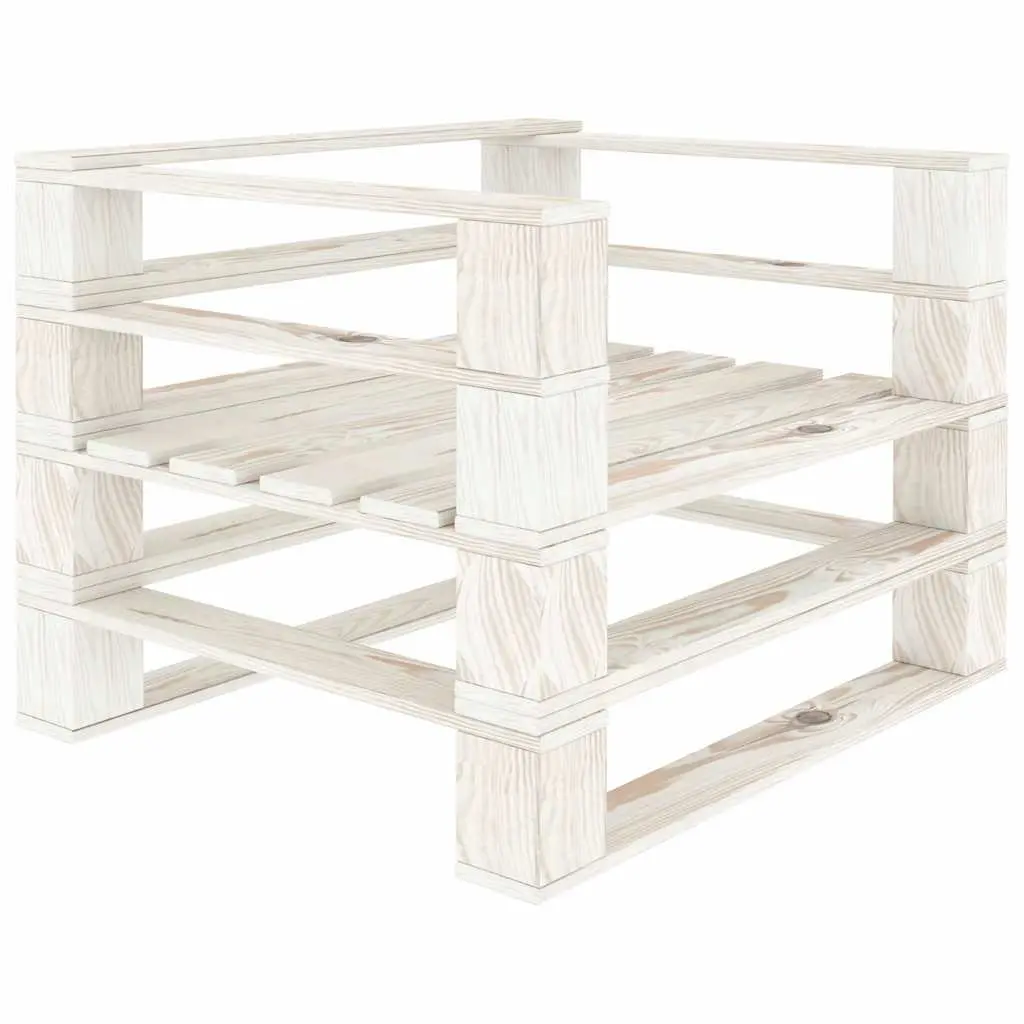 7 Piece Pallet Lounge Set Pinewood Outdoor Sofa Coffee Table White