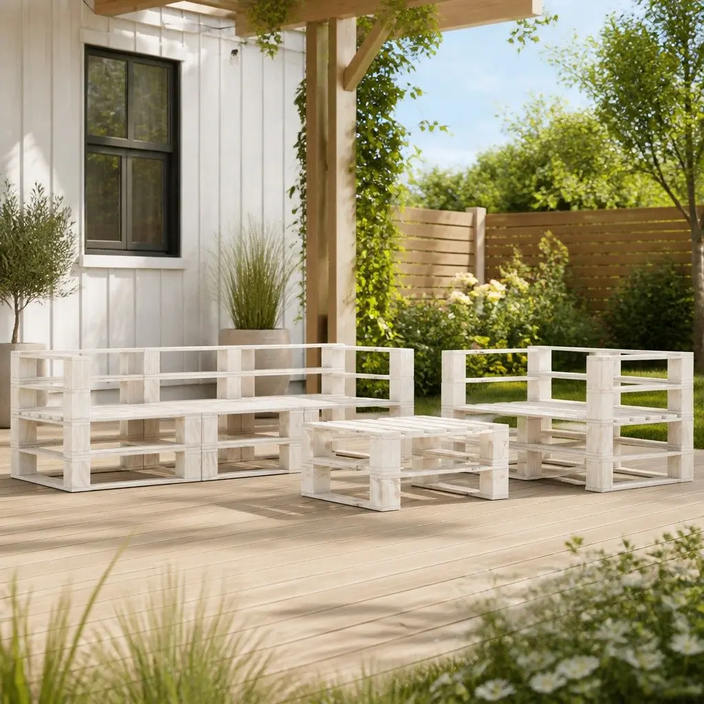 6 Piece Garden Pallet Lounge Set Wooden Outdoor Furniture White Patio Sofa