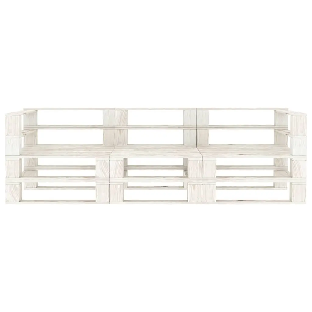 Outdoor Sofa White Pinewood 3-Seater Rustic Patio Couch Garden Seating