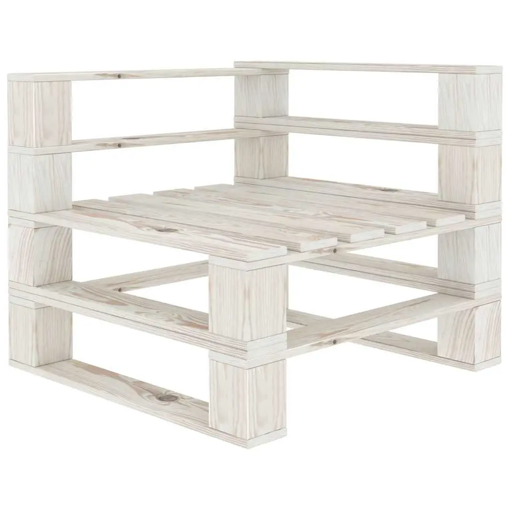 Outdoor Sofa White Pinewood 3-Seater Rustic Patio Couch Garden Seating
