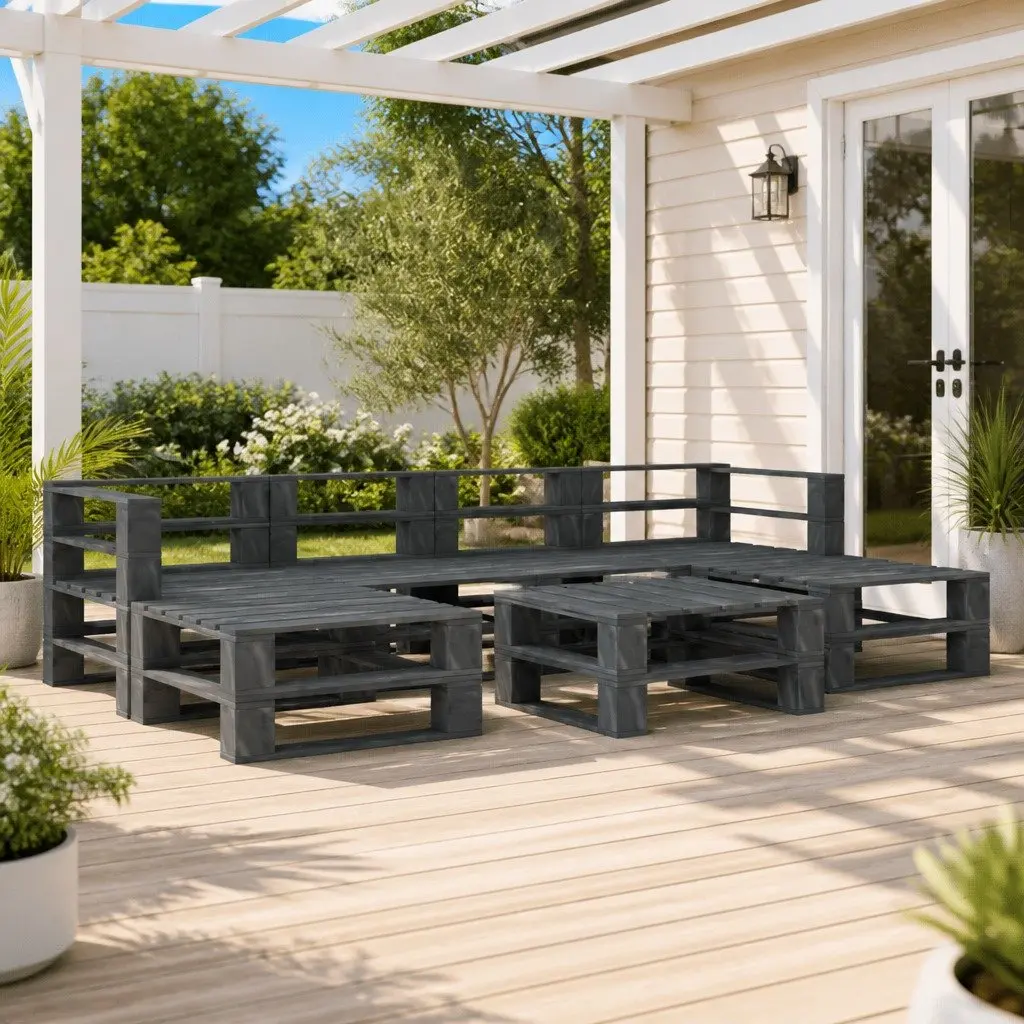 7 Piece Garden Pallet Lounge Set Outdoor Furniture Patio Sofa Wood Grey Rustic