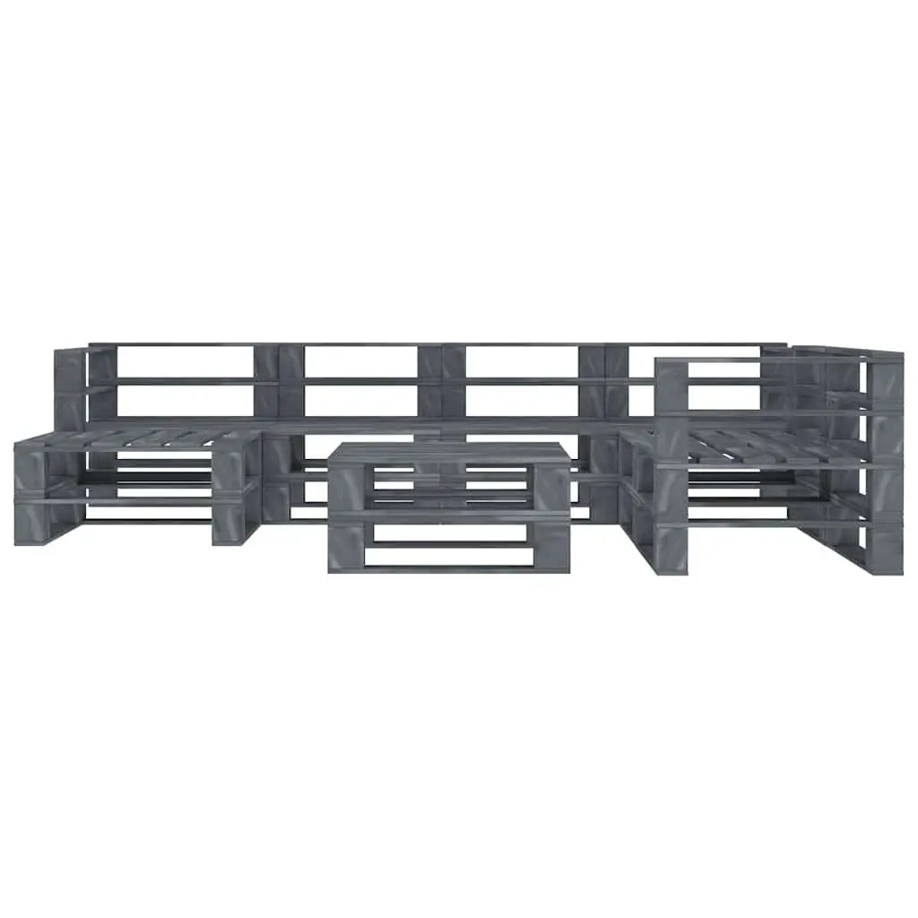 8 Piece Garden Pallet Lounge Set Pinewood Grey Outdoor Furniture