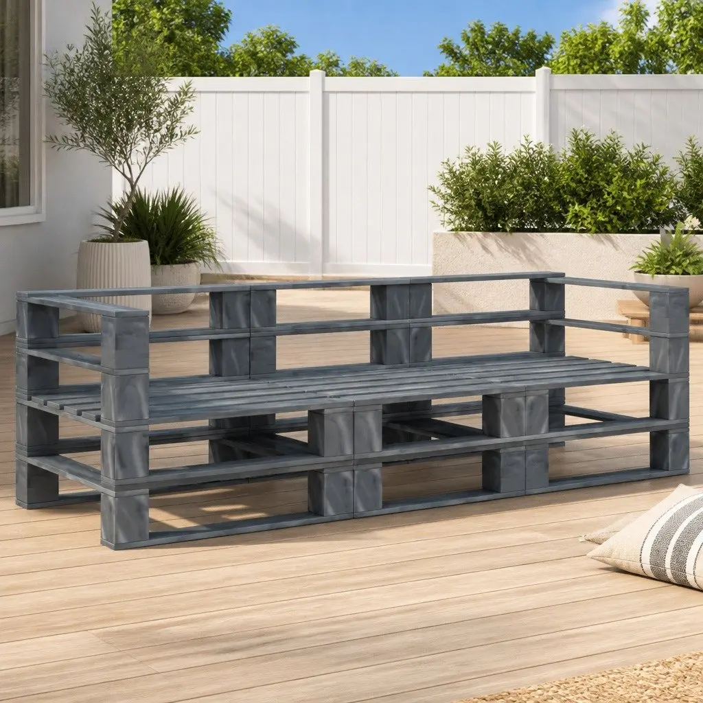 Garden Pallet Sofa 3-Seater Outdoor Wood Lounge Seat Patio Furniture Relaxation