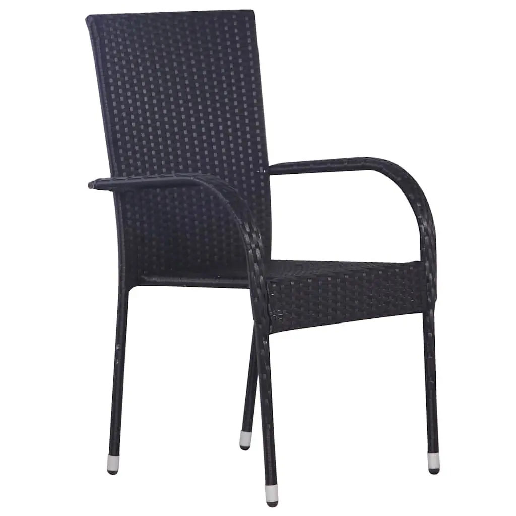 Outdoor Garden Dining Set 5 Piece Black PE Rattan Chairs Steel Frame Acacia