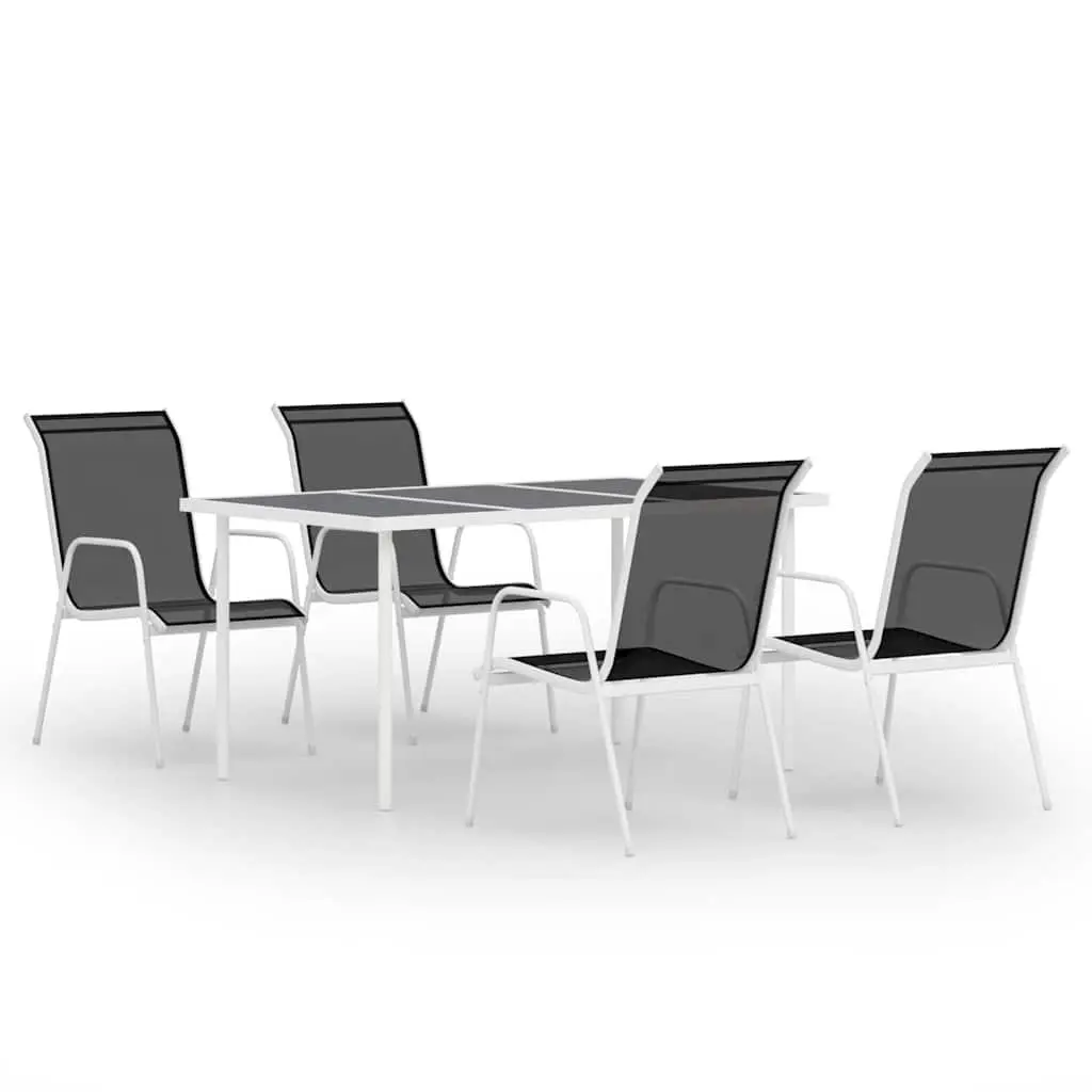 Outdoor Dining Set Steel Frame Patio Furniture Black 5 Piece Stackable Chairs Table